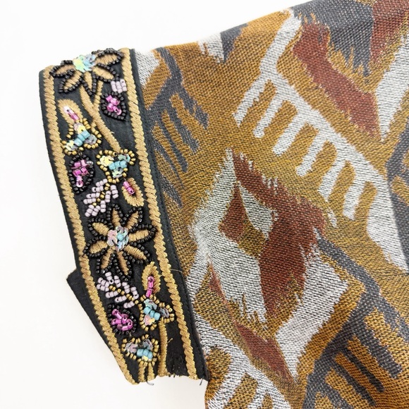 Soft Surroundings Asmara Embellished Beaded Knit Tapestry Wrap Earthy Ikat - Picture 8 of 16